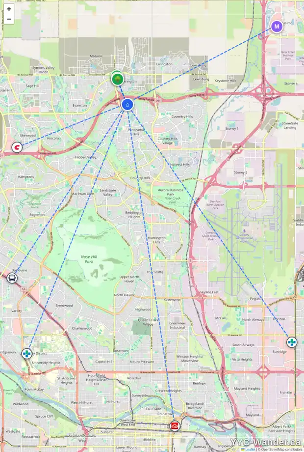 Daily accessibility map for 349 PANTON WY NW, Calgary showing nearby schools, grocery stores, parks, LRT stations and nearby amenities
