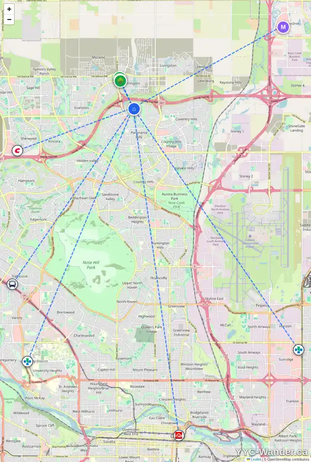 Daily accessibility map for 51 PANTON VW NW, Calgary showing nearby schools, grocery stores, parks, LRT stations and nearby amenities