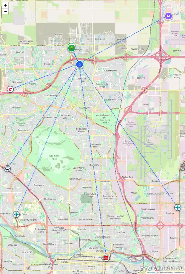 Daily accessibility map for 59 PANTON VW NW, Calgary showing nearby schools, grocery stores, parks, LRT stations and nearby amenities