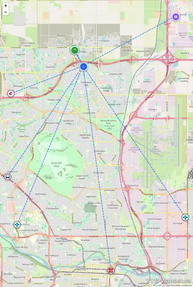 Daily accessibility map for 68 PANTON VW NW, Calgary showing nearby schools, grocery stores, parks, LRT stations and nearby amenities