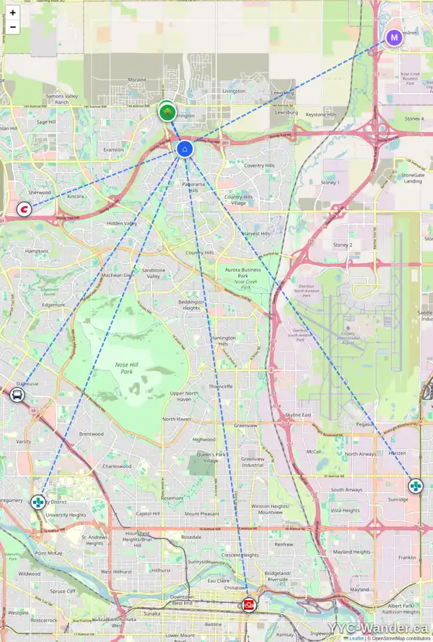 Daily accessibility map for 52 PANTON RD NW, Calgary showing nearby schools, grocery stores, parks, LRT stations and nearby amenities