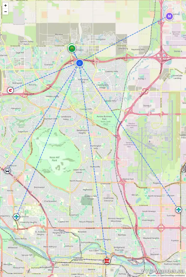 Daily accessibility map for 111 PANTON RD NW, Calgary showing nearby schools, grocery stores, parks, LRT stations and nearby amenities