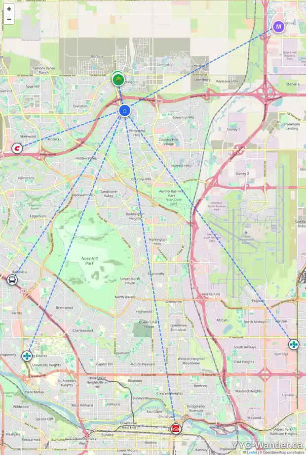 Daily accessibility map for 185 PANTON WY NW, Calgary showing nearby schools, grocery stores, parks, LRT stations and nearby amenities