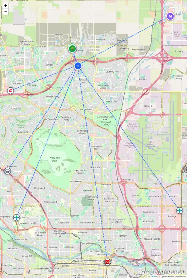 Daily accessibility map for 68 PANTON LI NW, Calgary showing nearby schools, grocery stores, parks, LRT stations and nearby amenities