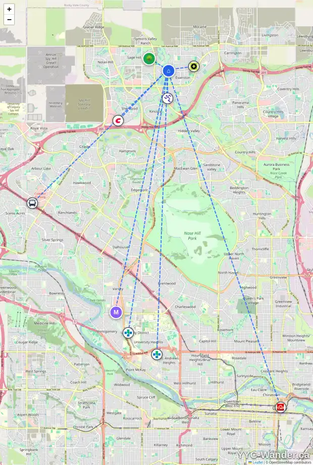 Daily accessibility map for 242 SAGE MEADOWS GR NW, Calgary showing nearby schools, grocery stores, parks, LRT stations and nearby amenities
