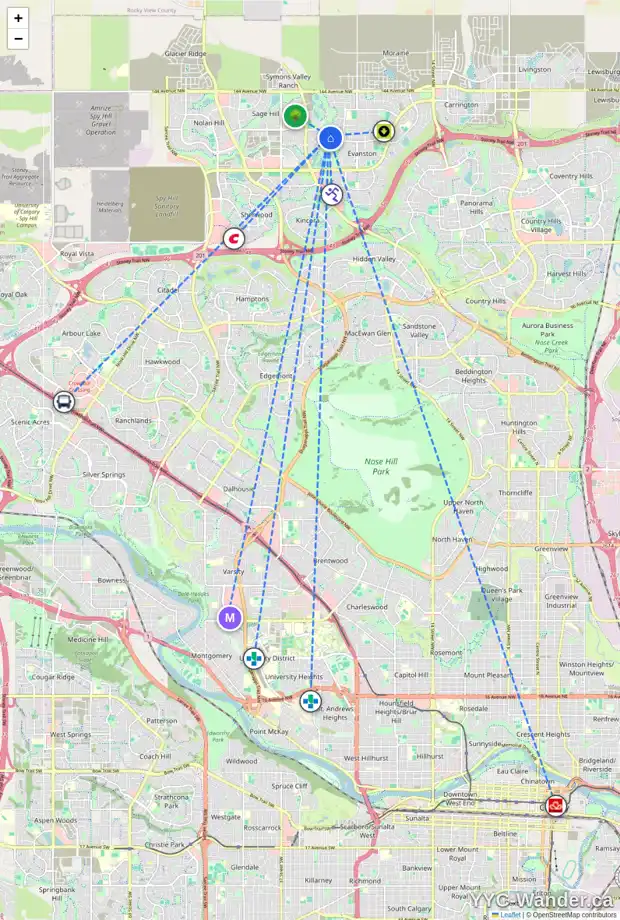 Daily accessibility map for 261 SAGE MEADOWS GR NW, Calgary showing nearby schools, grocery stores, parks, LRT stations and nearby amenities