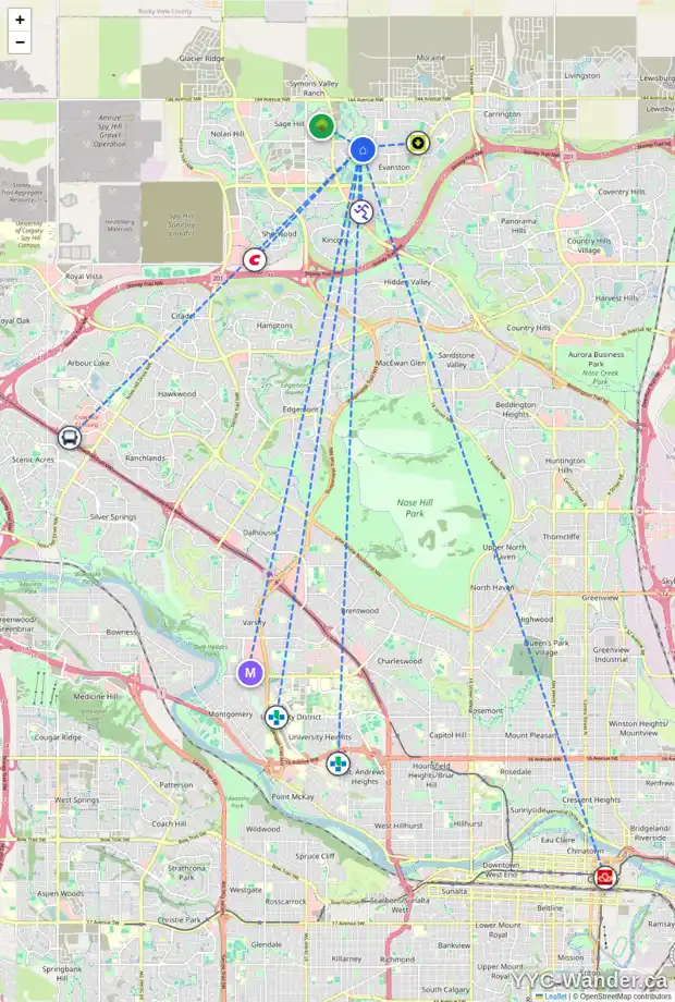 Daily accessibility map for 262 SAGE MEADOWS GR NW, Calgary showing nearby schools, grocery stores, parks, LRT stations and nearby amenities