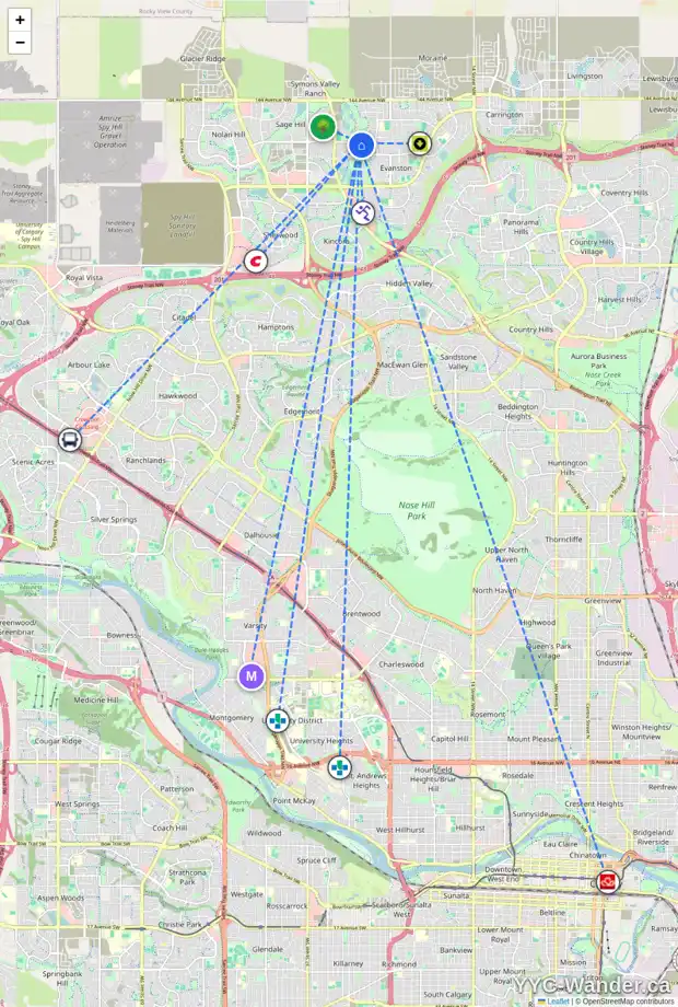 Daily accessibility map for 297 SAGE MEADOWS GR NW, Calgary showing nearby schools, grocery stores, parks, LRT stations and nearby amenities
