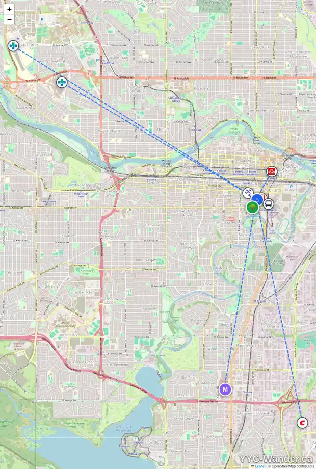 Daily accessibility map for 235 112 14 AV SE, Calgary showing nearby schools, grocery stores, parks, LRT stations and nearby amenities