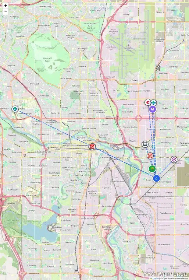 Daily accessibility map for 3 DOVER MEADOW CL SE, Calgary showing nearby schools, grocery stores, parks, LRT stations and nearby amenities