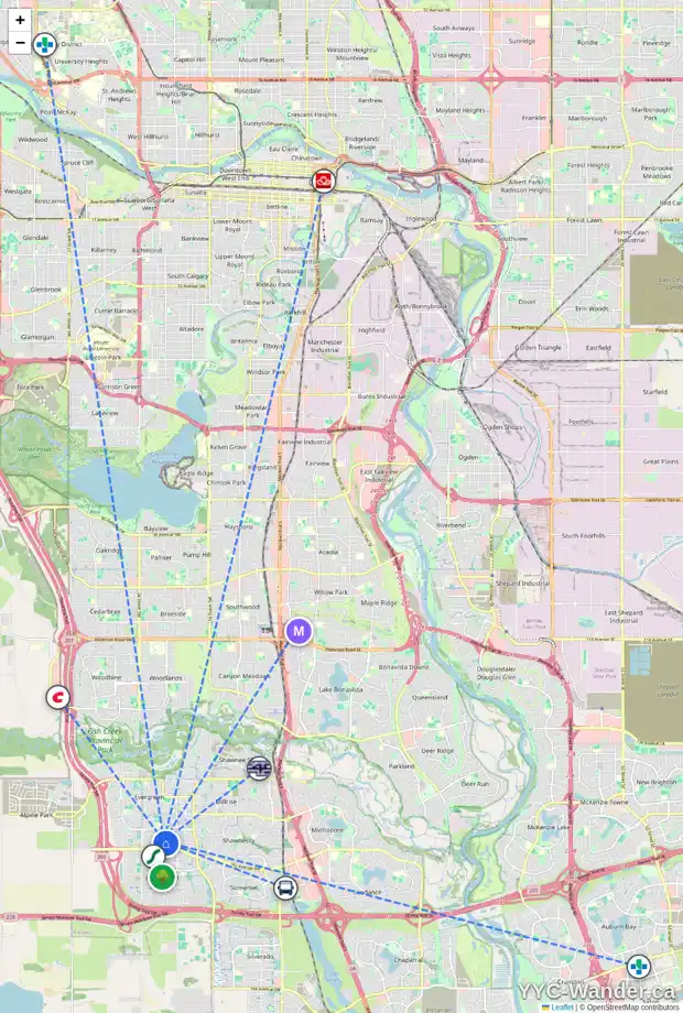 Daily accessibility map for 4203 230 EVERSYDE BV SW, Calgary showing nearby schools, grocery stores, parks, LRT stations and nearby amenities