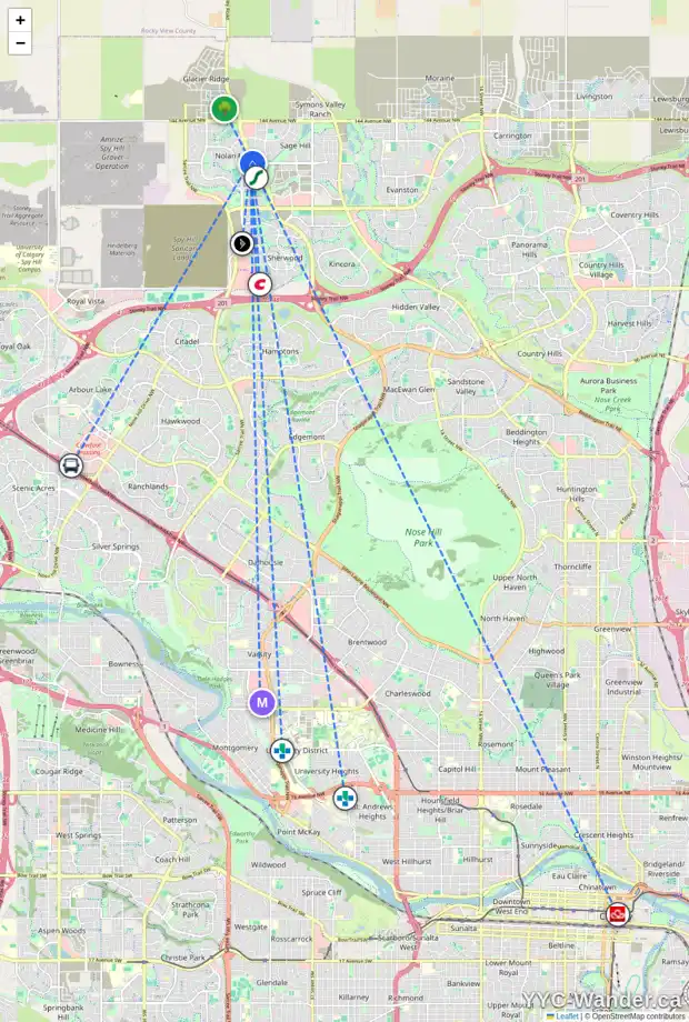 Daily accessibility map for 188 NOLANFIELD WY NW, Calgary showing nearby schools, grocery stores, parks, LRT stations and nearby amenities