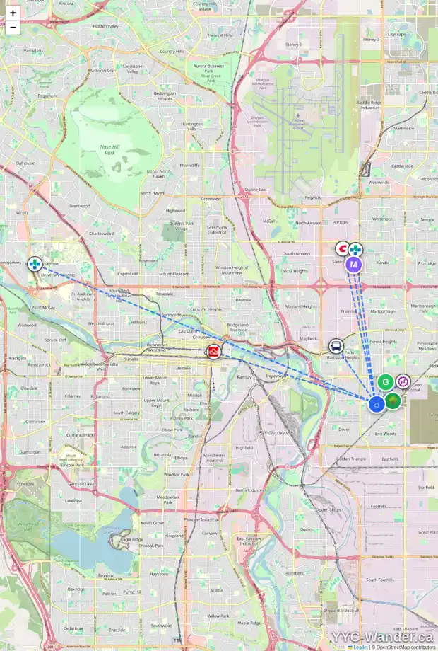 Daily accessibility map for 4307 DOVERWOOD PL SE, Calgary showing nearby schools, grocery stores, parks, LRT stations and nearby amenities