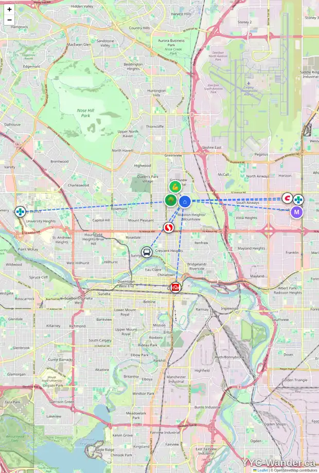 Daily accessibility map for 517 30 AV NE, Calgary showing nearby schools, grocery stores, parks, LRT stations and nearby amenities