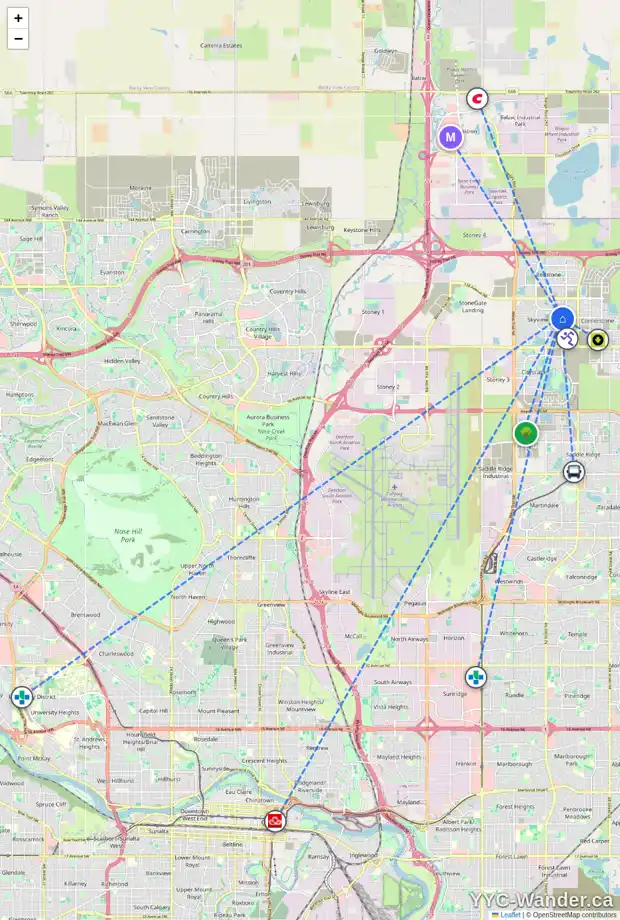 Daily accessibility map for 60 SKYVIEW POINT HE NE, Calgary showing nearby schools, grocery stores, parks, LRT stations and nearby amenities