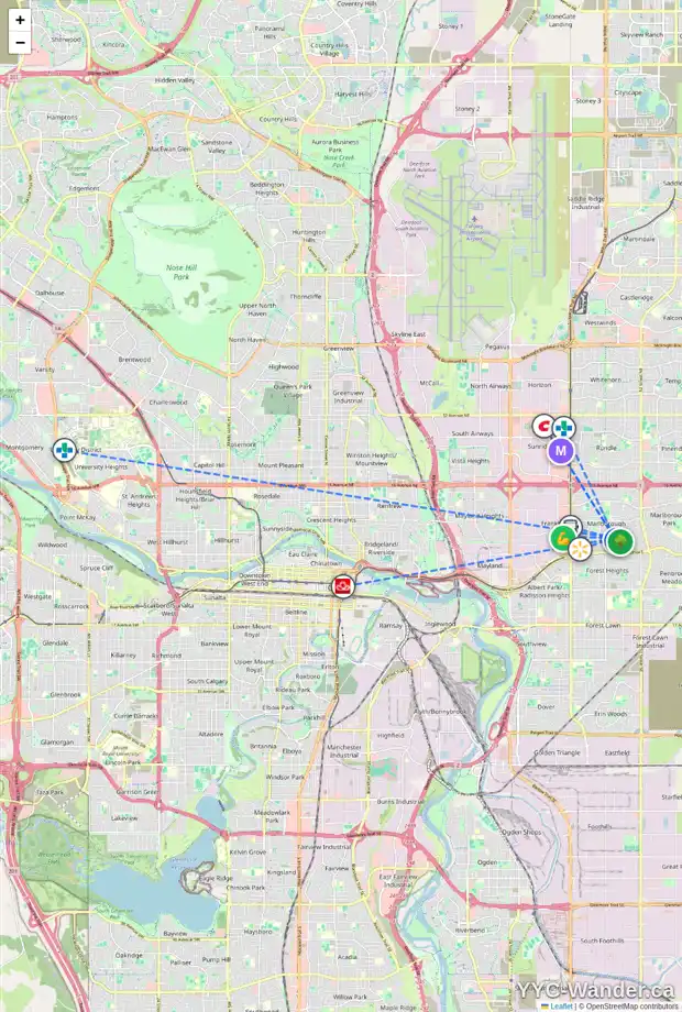 Daily accessibility map for 93 MARWOOD CI NE, Calgary showing nearby schools, grocery stores, parks, LRT stations and nearby amenities