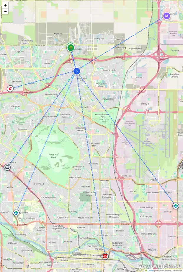 Daily accessibility map for 1105 175 PANATELLA HL NW, Calgary showing nearby schools, grocery stores, parks, LRT stations and nearby amenities