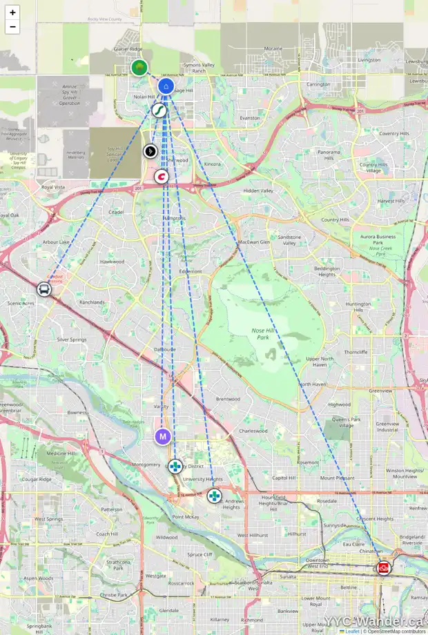 Daily accessibility map for 72 SAGE BERRY RD NW, Calgary showing nearby schools, grocery stores, parks, LRT stations and nearby amenities