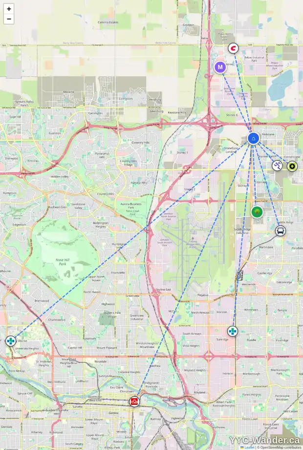 Daily accessibility map for 120 REDSTONE VI NE, Calgary showing nearby schools, grocery stores, parks, LRT stations and nearby amenities