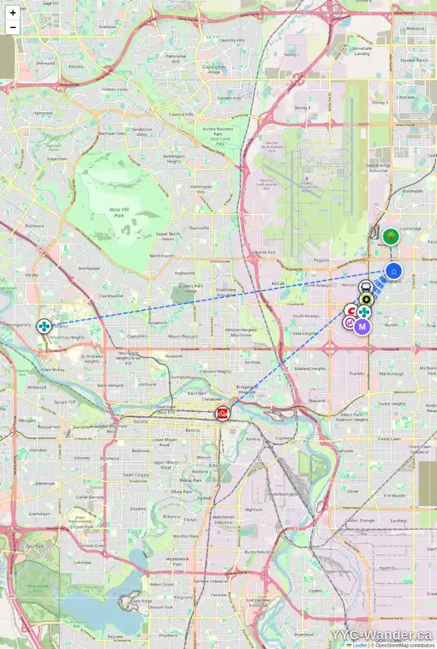 Daily accessibility map for 4220 44 AV NE, Calgary showing nearby schools, grocery stores, parks, LRT stations and nearby amenities