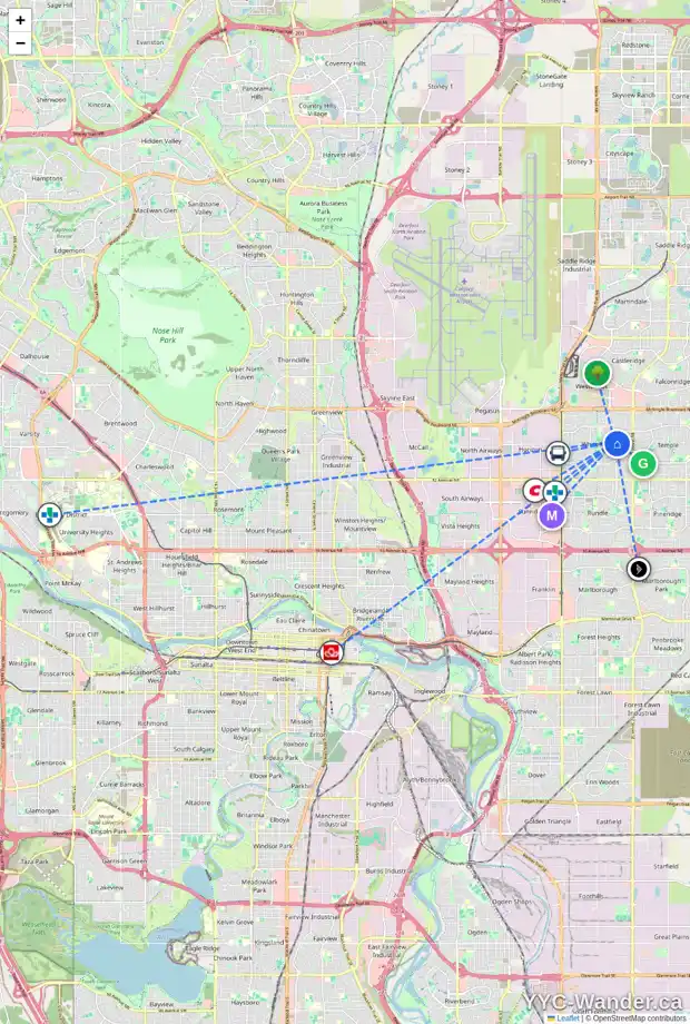 Daily accessibility map for 268 WHITERIDGE PL NE, Calgary showing nearby schools, grocery stores, parks, LRT stations and nearby amenities