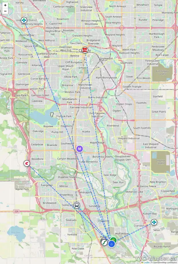Daily accessibility map for 17 LEGACY GA SE, Calgary showing nearby schools, grocery stores, parks, LRT stations and nearby amenities