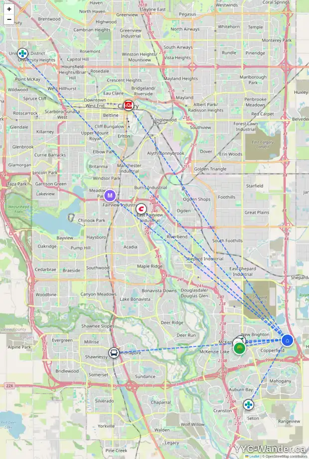 Daily accessibility map for 101 COPPERPOND PR SE, Calgary showing nearby schools, grocery stores, parks, LRT stations and nearby amenities