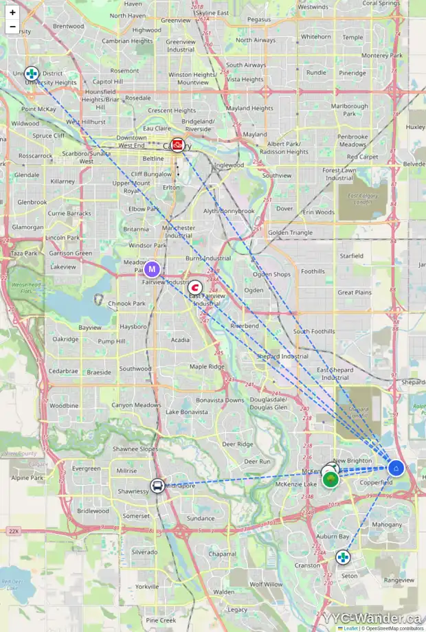 Daily accessibility map for 93 COPPERPOND PR SE, Calgary showing nearby schools, grocery stores, parks, LRT stations and nearby amenities