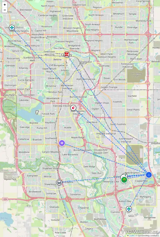 Daily accessibility map for 40 COPPERPOND PR SE, Calgary showing nearby schools, grocery stores, parks, LRT stations and nearby amenities