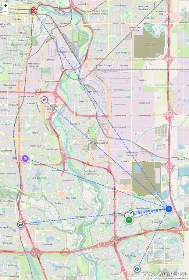 Daily accessibility map for 72 COPPERPOND PA SE, Calgary showing nearby schools, grocery stores, parks, LRT stations and nearby amenities