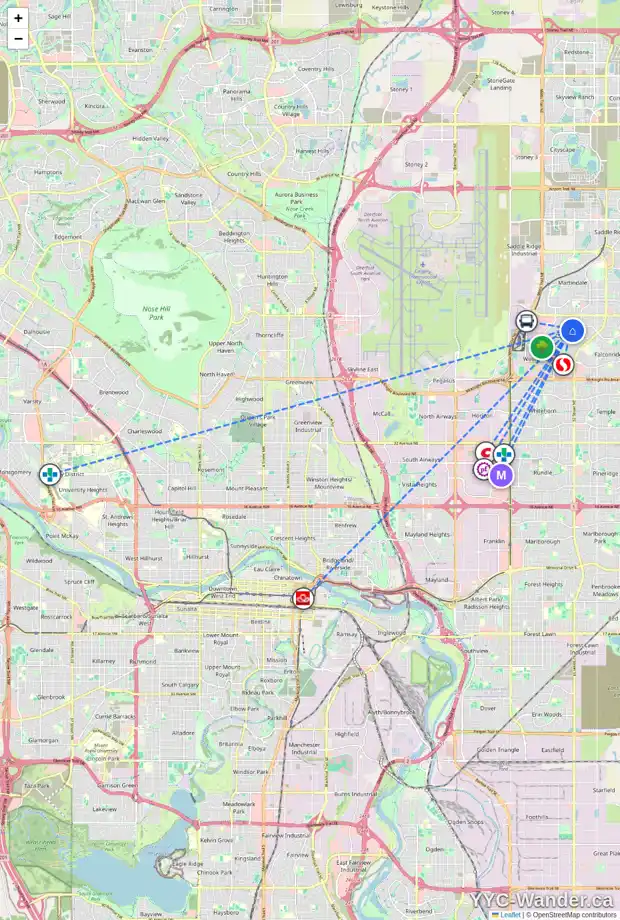 Daily accessibility map for 199 CASTLERIDGE DR NE, Calgary showing nearby schools, grocery stores, parks, LRT stations and nearby amenities
