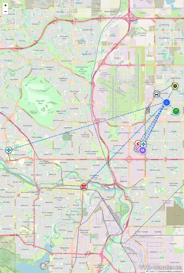 Daily accessibility map for 17 MARTINDALE DR NE, Calgary showing nearby schools, grocery stores, parks, LRT stations and nearby amenities