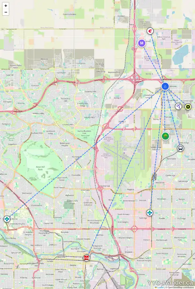 Daily accessibility map for 261 REDSTONE HT NE, Calgary showing nearby schools, grocery stores, parks, LRT stations and nearby amenities