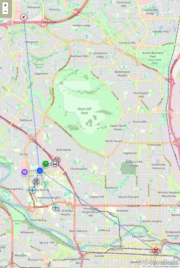 Daily accessibility map for 4 VARAL PL NW, Calgary showing nearby schools, grocery stores, parks, LRT stations and nearby amenities