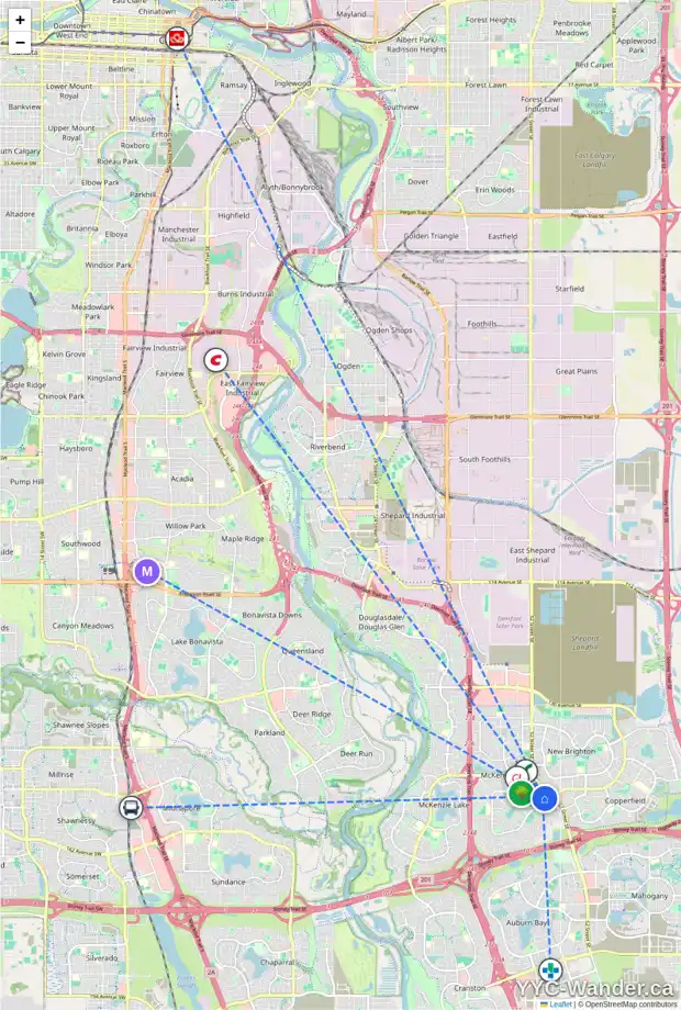 Daily accessibility map for 364 MCKENZIE TOWNE GA SE, Calgary showing nearby schools, grocery stores, parks, LRT stations and nearby amenities