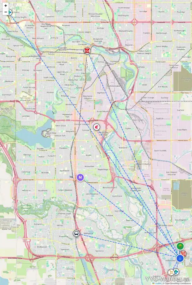 Daily accessibility map for 362 AUBURN BAY AV SE, Calgary showing nearby schools, grocery stores, parks, LRT stations and nearby amenities