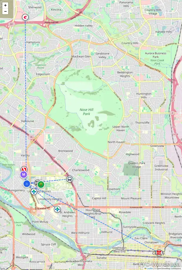 Daily accessibility map for 4640 MONTALBAN DR NW, Calgary showing nearby schools, grocery stores, parks, LRT stations and nearby amenities