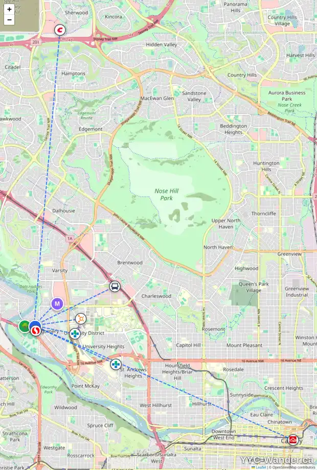 Daily accessibility map for 5116 17 AV NW, Calgary showing nearby schools, grocery stores, parks, LRT stations and nearby amenities