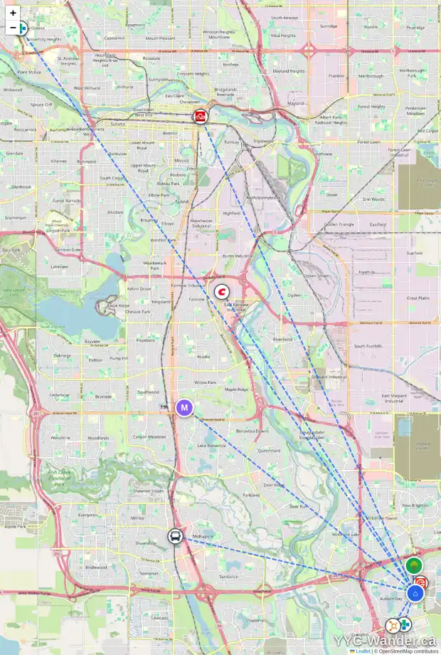 Daily accessibility map for 33 AUBURN MEADOWS VW SE, Calgary showing nearby schools, grocery stores, parks, LRT stations and nearby amenities