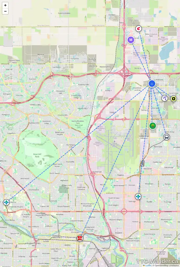 Daily accessibility map for 37 REDSTONE DR NE, Calgary showing nearby schools, grocery stores, parks, LRT stations and nearby amenities