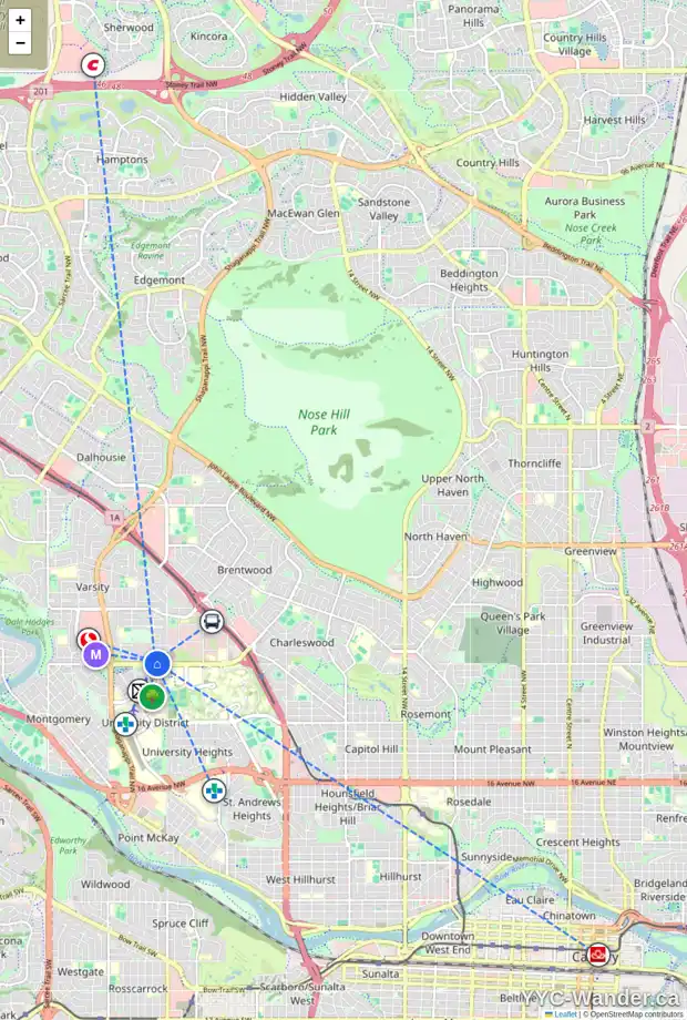 Daily accessibility map for 3903 VARMOOR RD NW, Calgary showing nearby schools, grocery stores, parks, LRT stations and nearby amenities