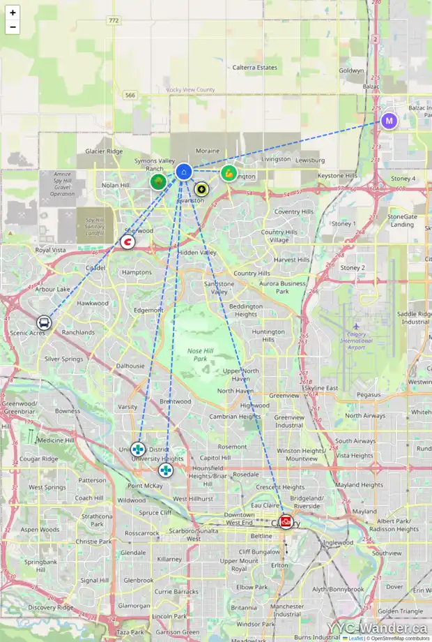 Daily accessibility map for 192 EVANSBOROUGH WY NW, Calgary showing nearby schools, grocery stores, parks, LRT stations and nearby amenities