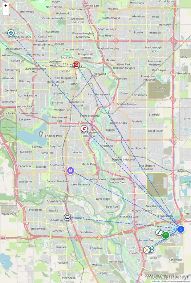 Daily accessibility map for 111 MARQUIS CR SE, Calgary showing nearby schools, grocery stores, parks, LRT stations and nearby amenities