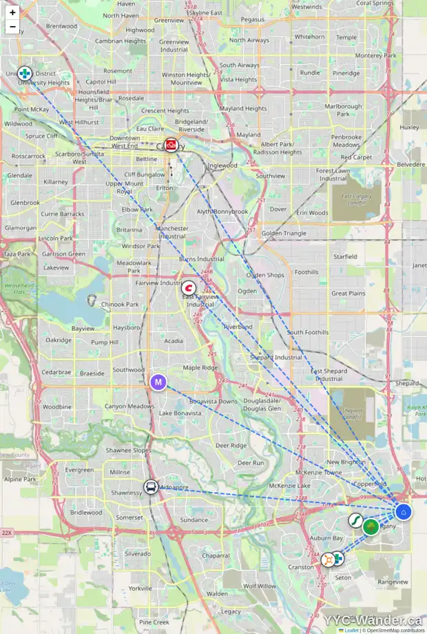 Daily accessibility map for 76 MARQUIS CR SE, Calgary showing nearby schools, grocery stores, parks, LRT stations and nearby amenities