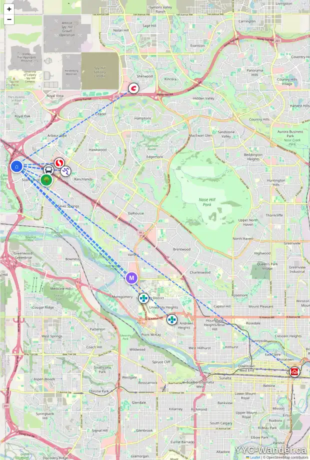 Daily accessibility map for 751 SCHUBERT PL NW, Calgary showing nearby schools, grocery stores, parks, LRT stations and nearby amenities