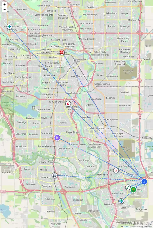 Daily accessibility map for 47 MARQUIS GR SE, Calgary showing nearby schools, grocery stores, parks, LRT stations and nearby amenities