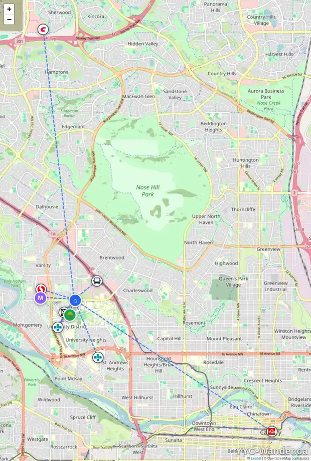 Daily accessibility map for 10 VARMOOR PL NW, Calgary showing nearby schools, grocery stores, parks, LRT stations and nearby amenities