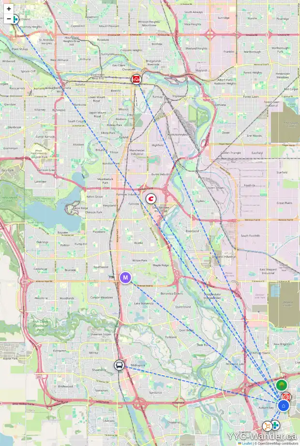 Daily accessibility map for 31 AUBURN MEADOWS HE SE, Calgary showing nearby schools, grocery stores, parks, LRT stations and nearby amenities