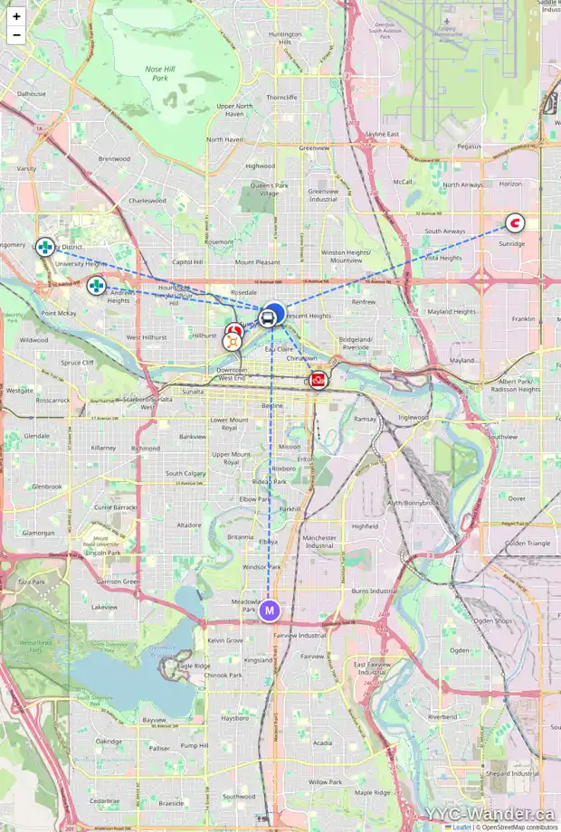 Daily accessibility map for 934 4A ST NW, Calgary showing nearby schools, grocery stores, parks, LRT stations and nearby amenities