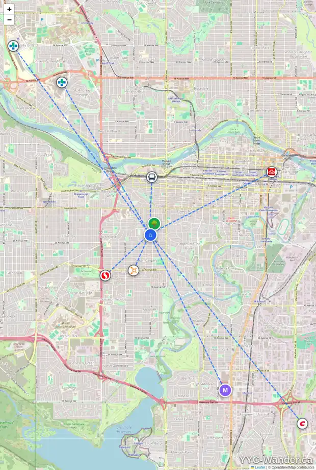 Daily accessibility map for 2512 16B ST SW, Calgary showing nearby schools, grocery stores, parks, LRT stations and nearby amenities